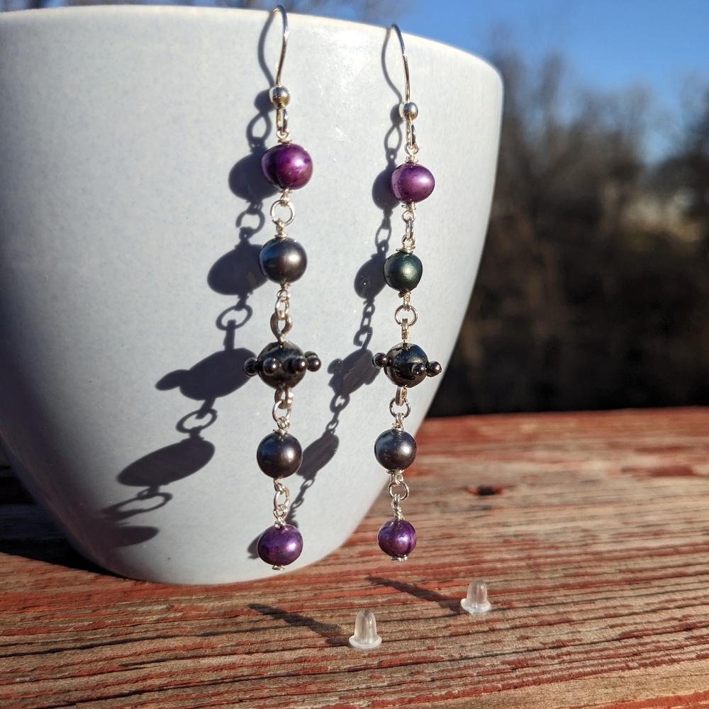 Purple Pearl Silver Dangle Earrings Artisan